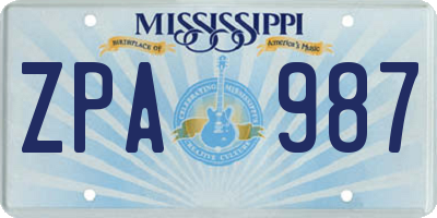 MS license plate ZPA987