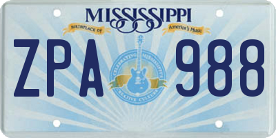MS license plate ZPA988
