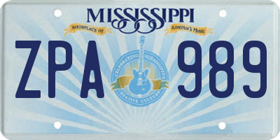 MS license plate ZPA989