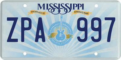 MS license plate ZPA997