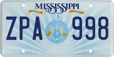 MS license plate ZPA998
