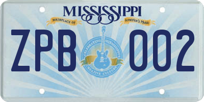 MS license plate ZPB002