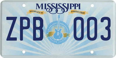 MS license plate ZPB003