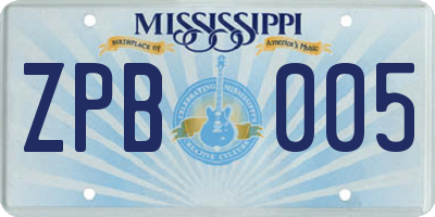 MS license plate ZPB005