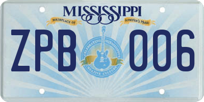 MS license plate ZPB006
