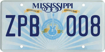 MS license plate ZPB008