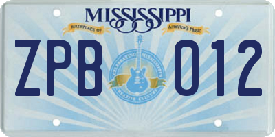 MS license plate ZPB012