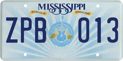 MS license plate ZPB013