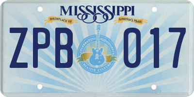 MS license plate ZPB017