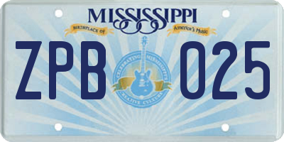 MS license plate ZPB025