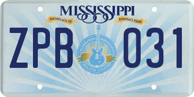 MS license plate ZPB031