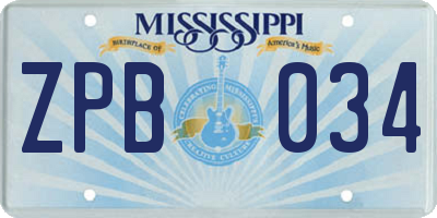 MS license plate ZPB034