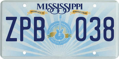 MS license plate ZPB038
