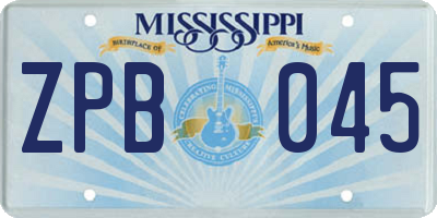 MS license plate ZPB045