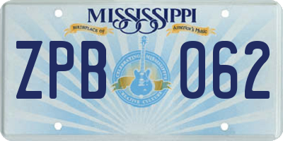 MS license plate ZPB062
