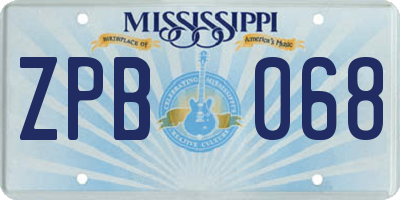 MS license plate ZPB068