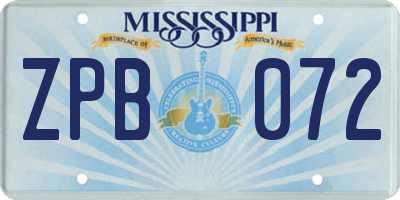 MS license plate ZPB072