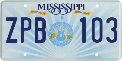 MS license plate ZPB103