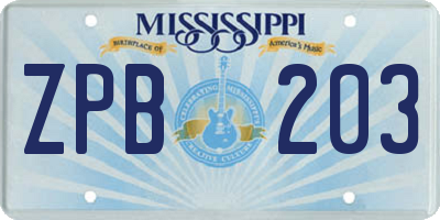 MS license plate ZPB203