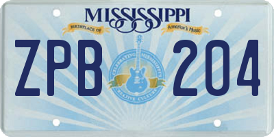 MS license plate ZPB204
