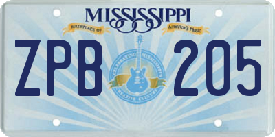 MS license plate ZPB205