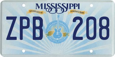 MS license plate ZPB208