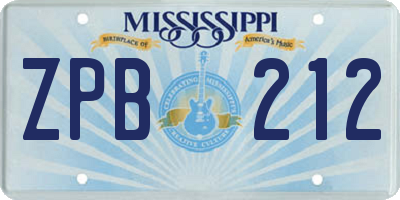 MS license plate ZPB212