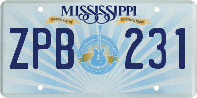 MS license plate ZPB231
