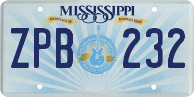 MS license plate ZPB232