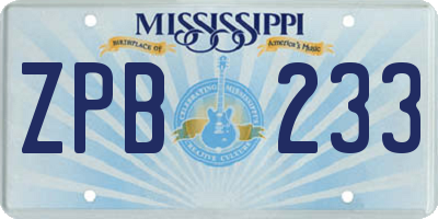 MS license plate ZPB233