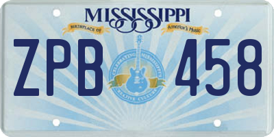 MS license plate ZPB458