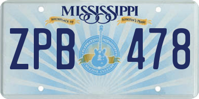 MS license plate ZPB478