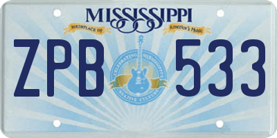 MS license plate ZPB533