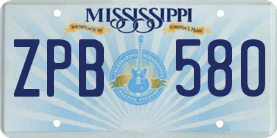 MS license plate ZPB580