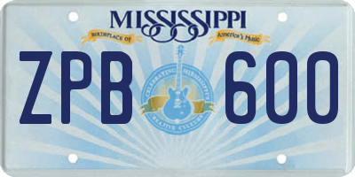 MS license plate ZPB600