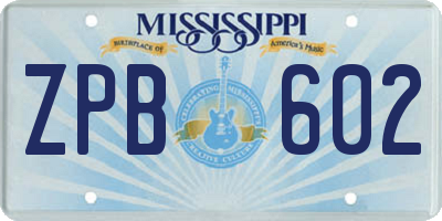 MS license plate ZPB602