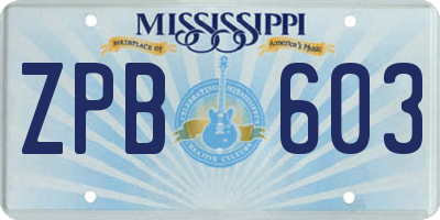 MS license plate ZPB603