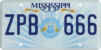 MS license plate ZPB666