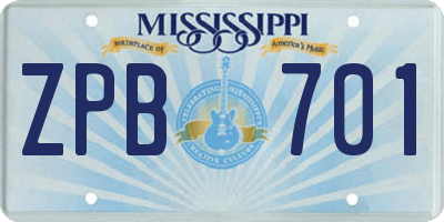 MS license plate ZPB701