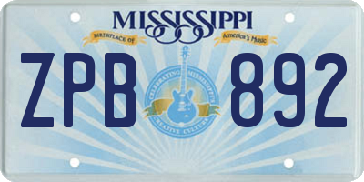 MS license plate ZPB892