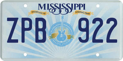 MS license plate ZPB922
