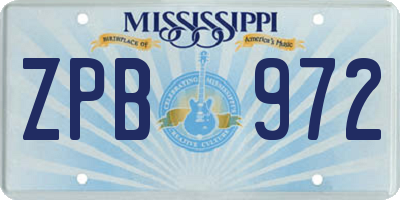 MS license plate ZPB972
