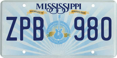 MS license plate ZPB980