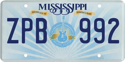 MS license plate ZPB992
