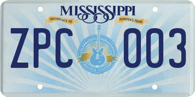MS license plate ZPC003