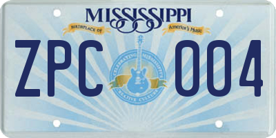 MS license plate ZPC004
