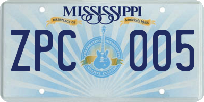 MS license plate ZPC005