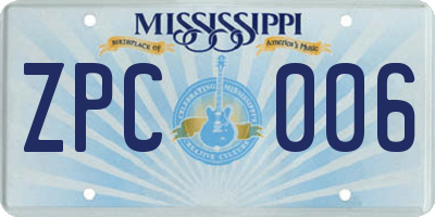 MS license plate ZPC006