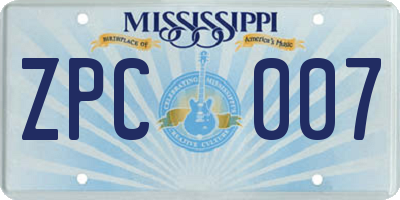 MS license plate ZPC007