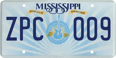 MS license plate ZPC009